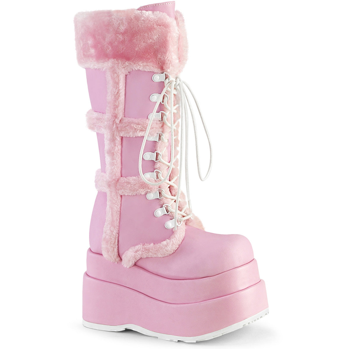 4 1/2" Tiered Pf Lace-Up Mid-Calf Boot, Side Zip Pleaser Demonia BEAR/202