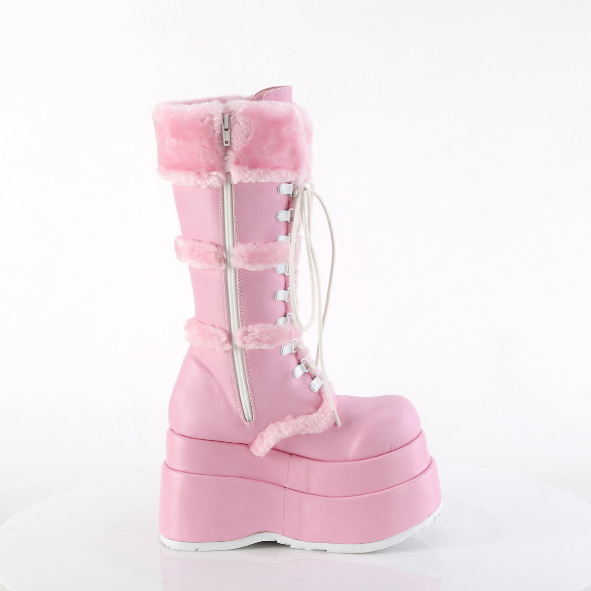 4 1/2" Tiered Pf Lace-Up Mid-Calf Boot, Side Zip Pleaser Demonia BEAR/202