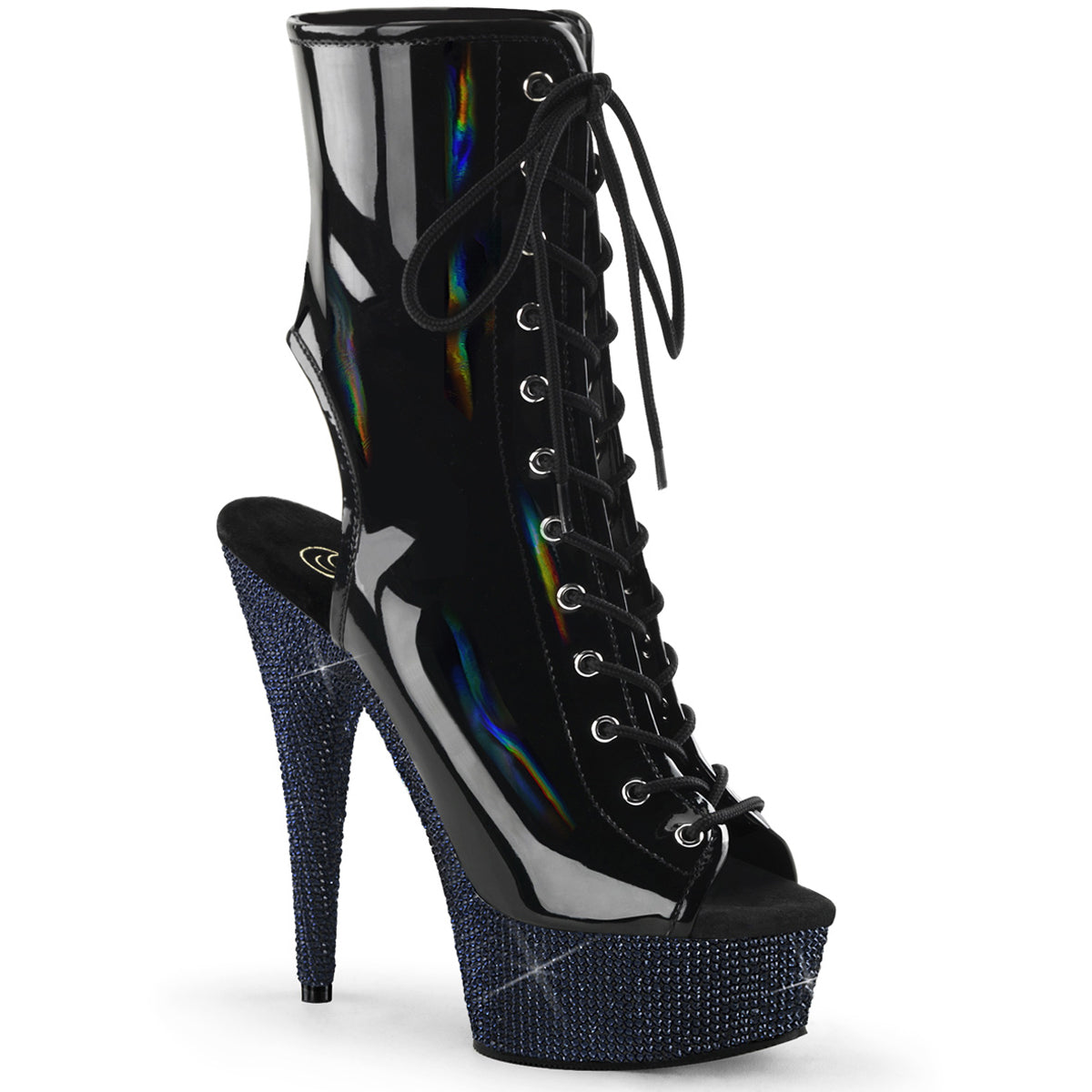 6" Heel, 1 3/4" Pf Open Toe/Heel Lace-Up Ankle Boot Wrs Pleaser  BEJ1016-6/BHG/MDBRS