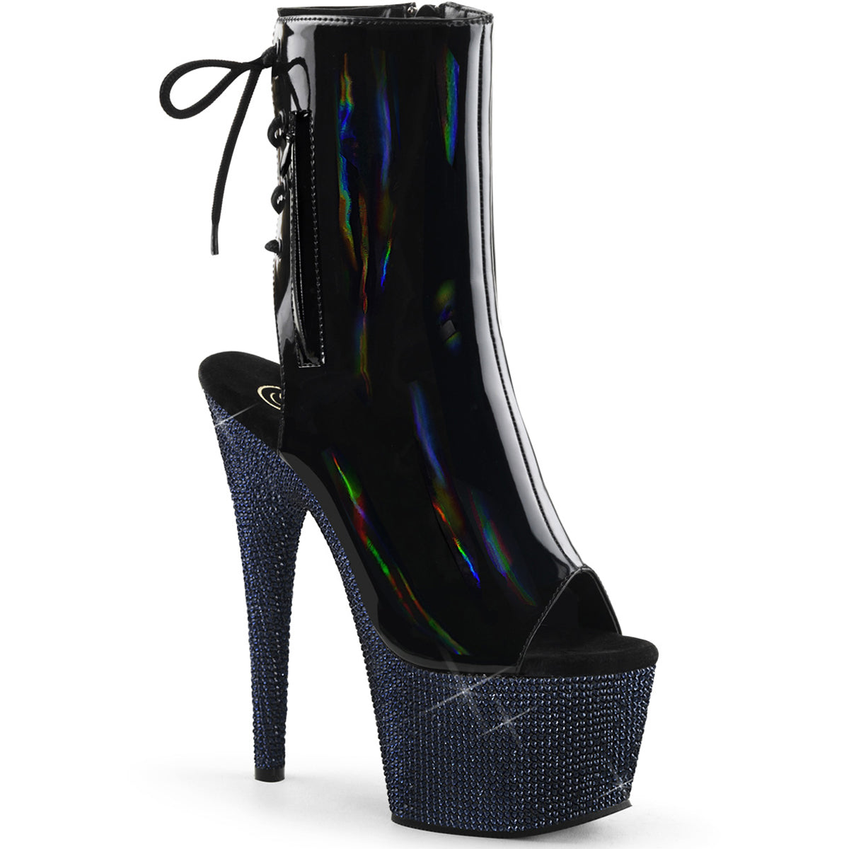 7" Heel, 2 3/4" Pf Open Toe/Heel Ankle Boot W/Rs, Side Zip Pleaser  BEJ1018DM-7/BHG/MBRS
