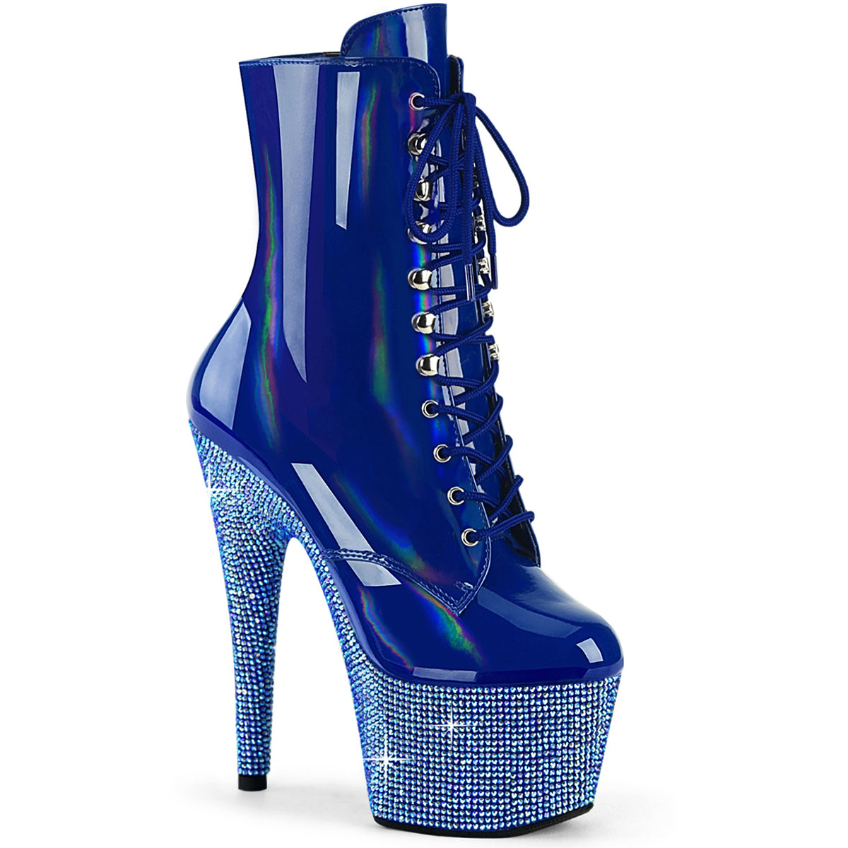 7" Heel, 2 3/4" Pf Lace-Up Front Ankle Boot W/Rs, Side Zip Pleaser  BEJ1020-7/BLHG/BLRS
