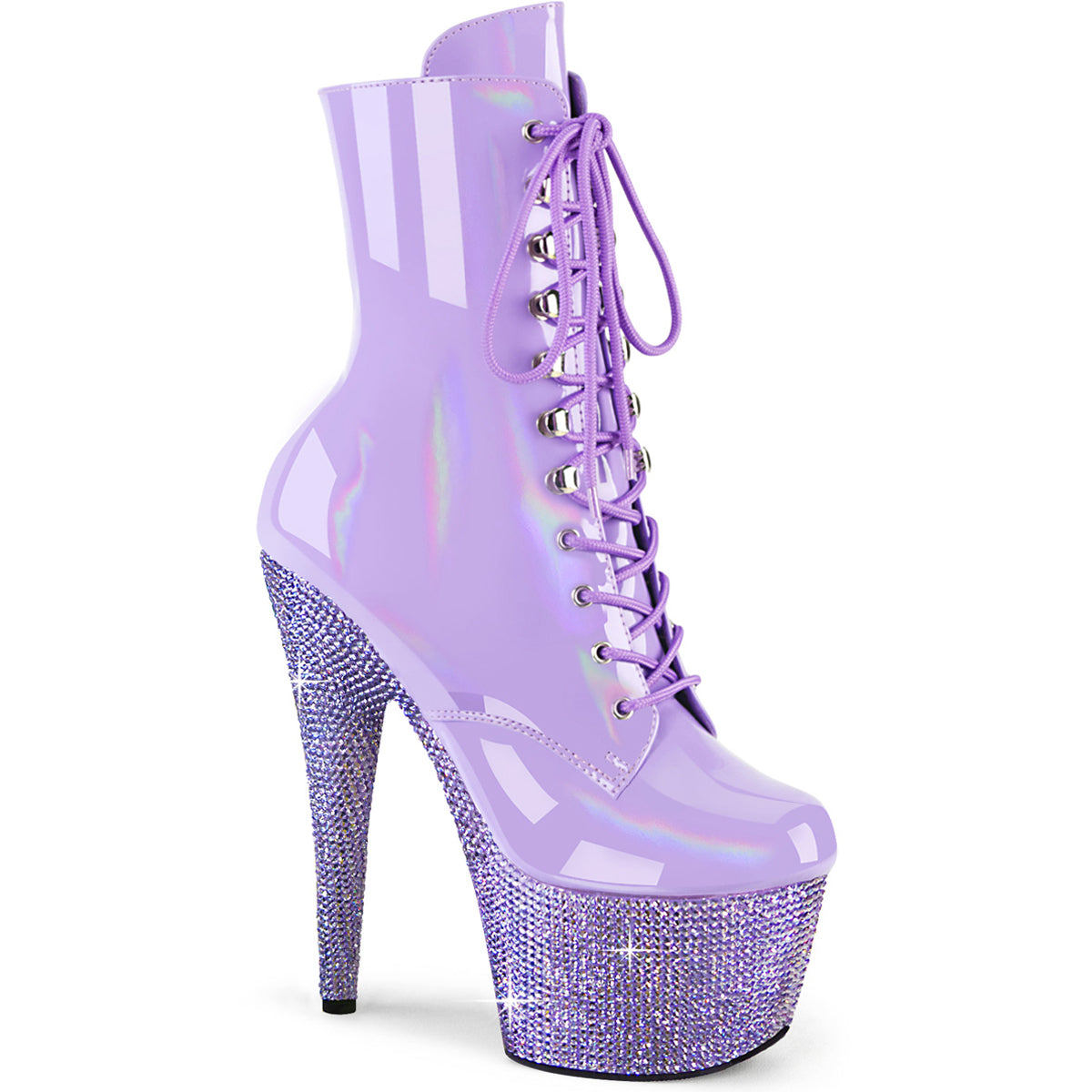 7" Heel, 2 3/4" Pf Front Lace-Up Ankle Boot W/Rs, Side Zip Pleaser  BEJ1020-7/LVHG/LVRS
