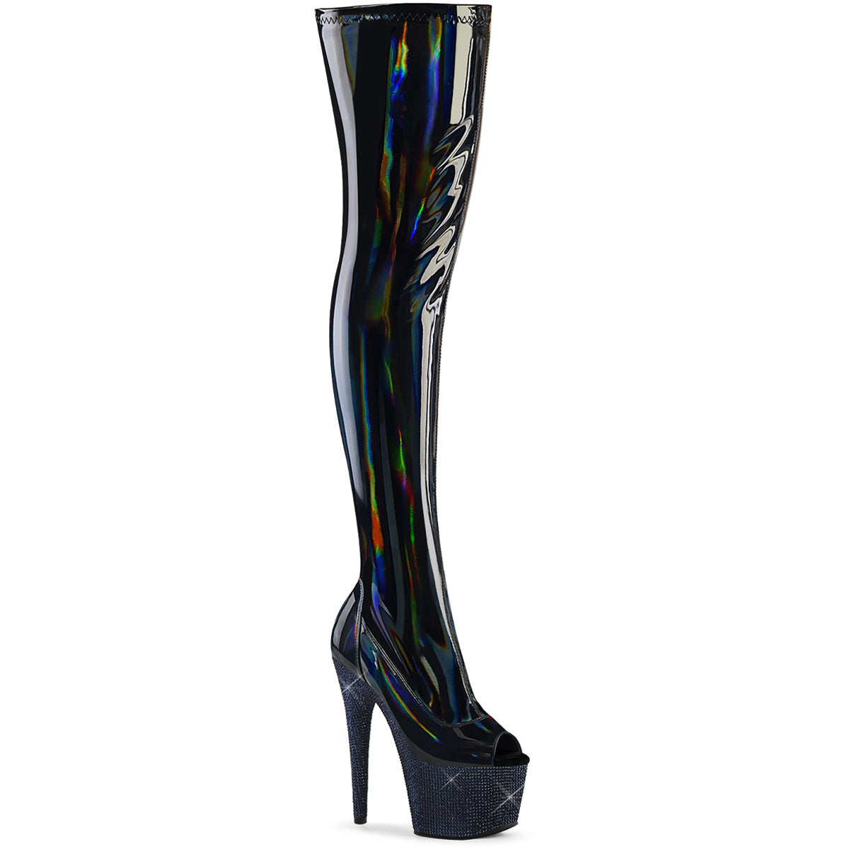 7" Heel, 2 3/4" Pf Peep Toe Thigh Boot W/Rs, Side Zip Pleaser  BEJ3011-7/BHG/MDBRS