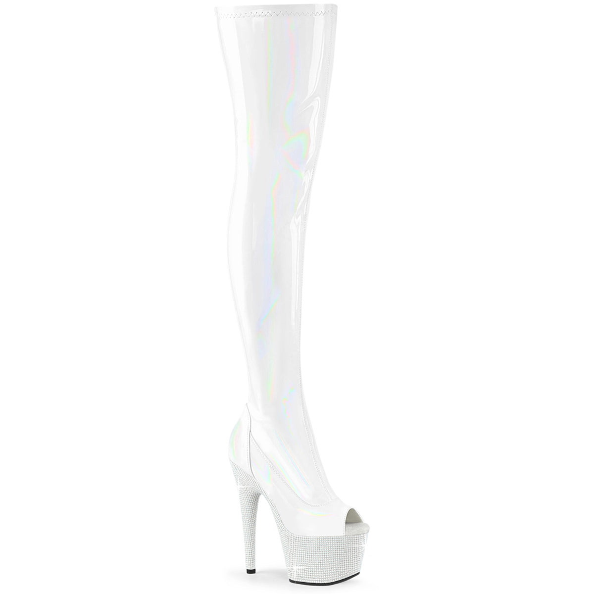 7" Heel, 2 3/4" Pf Peep Toe Thigh Boot W/Rs, Side Zip Pleaser  BEJ3011-7/WHG/WRS Main image