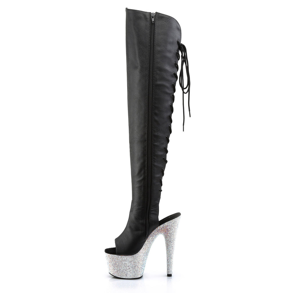 7" Heel, 2 3/4"Pf Open Toe/Heel Over-The Knee Boot, Side Zip Pleaser Pleaser BEJEWELED/3019DM/7