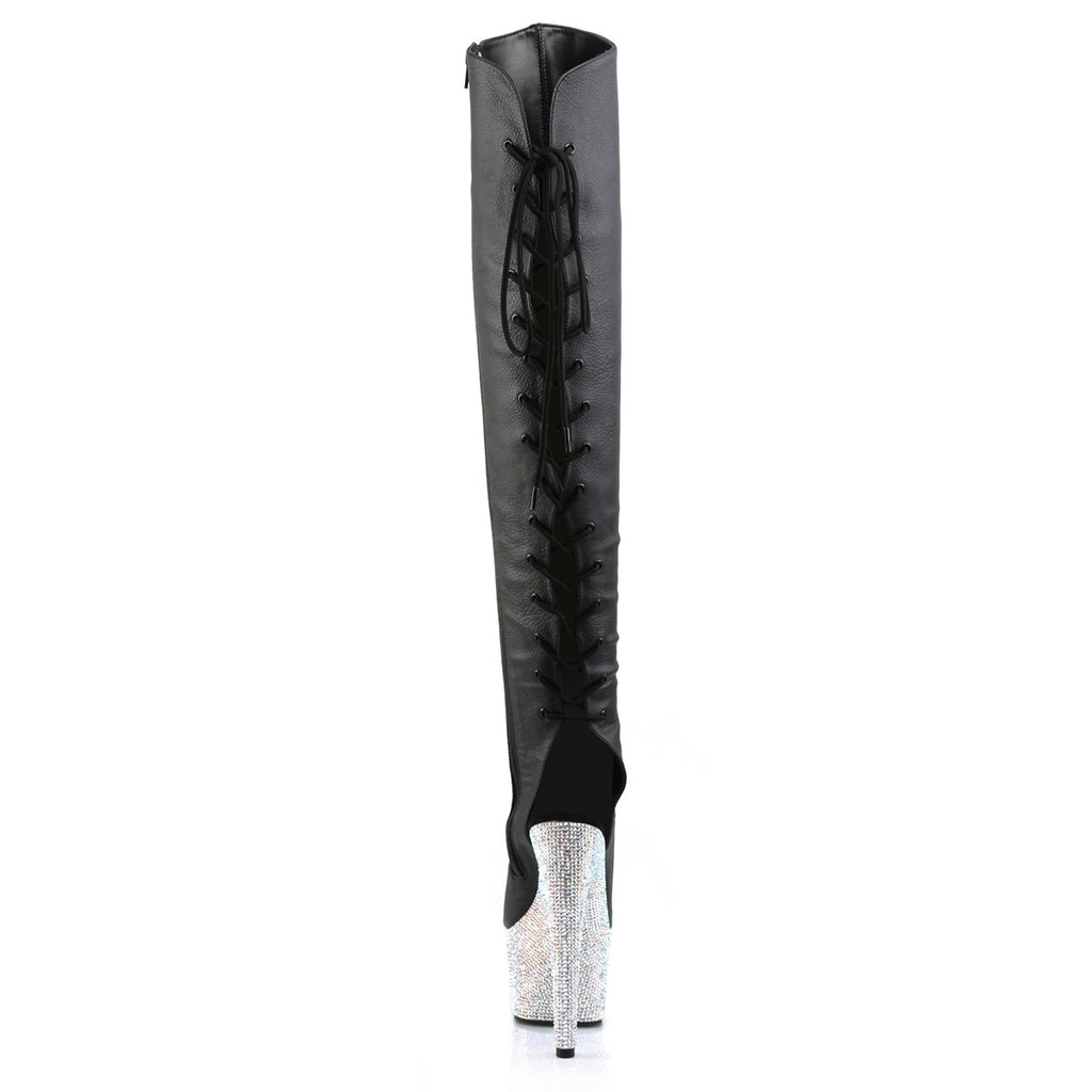 7" Heel, 2 3/4"Pf Open Toe/Heel Over-The Knee Boot, Side Zip Pleaser Pleaser BEJEWELED/3019DM/7