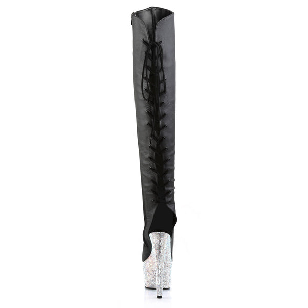 7" Heel, 2 3/4"Pf Open Toe/Heel Over-The Knee Boot, Side Zip Pleaser Pleaser BEJEWELED/3019DM/7