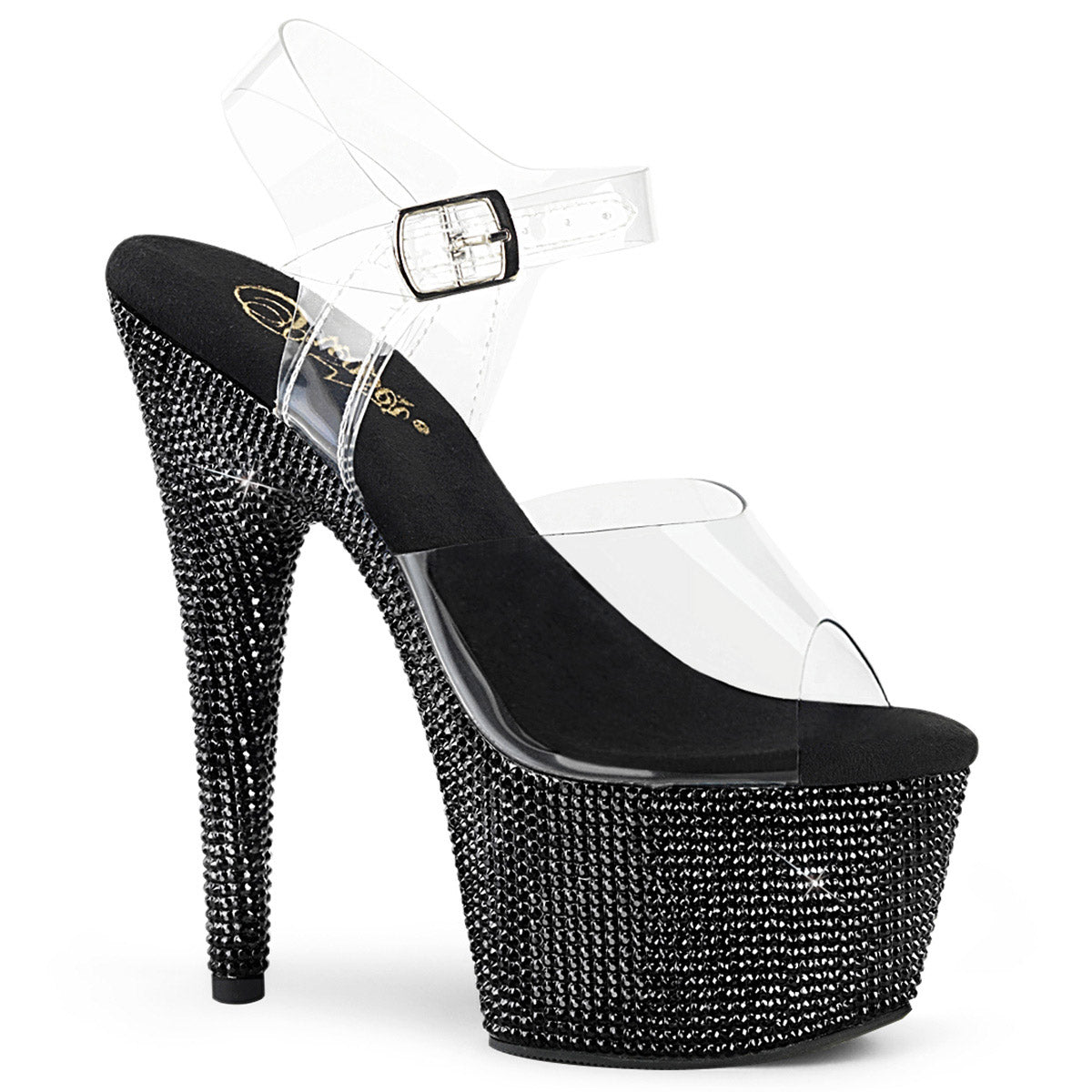 7" Heel, 2" PF Ankle Strap Sandal w/RS Pleaser Pleaser BEJEWELED/708DM