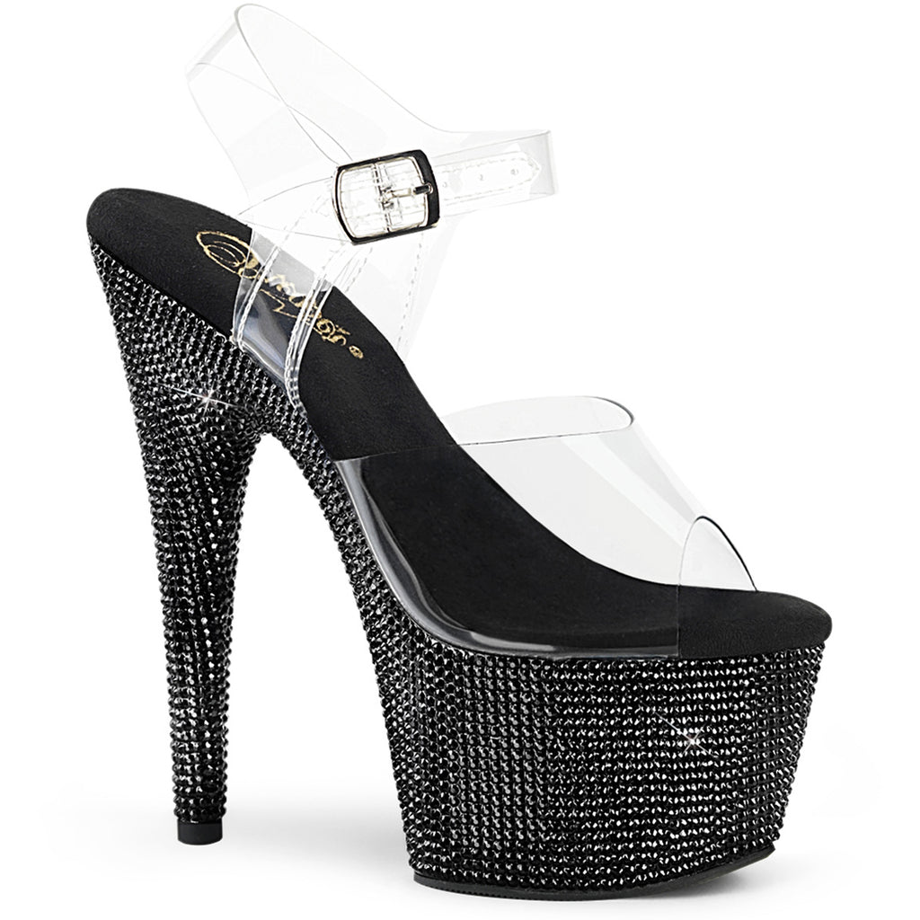 7" Heel, 2 3/4" Pf Ankle Strap Sandal W/Rs Pleaser  BEJ708DM/C/BRS