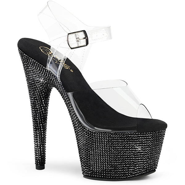 7" Heel, 2 3/4" Pf Ankle Strap Sandal W/Rs Pleaser  BEJ708DM/C/BRS