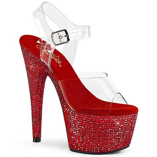 7" Heel, 2 3/4" Pf Ankle Strap Sandal W/ Rs Pleaser Pleaser BEJEWELED/708DM