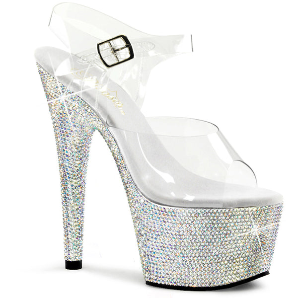 7" Heel, 2 3/4" Pf Ankle Strap Sandal W/Rs Pleaser  BEJ708DM/C/SMCRS