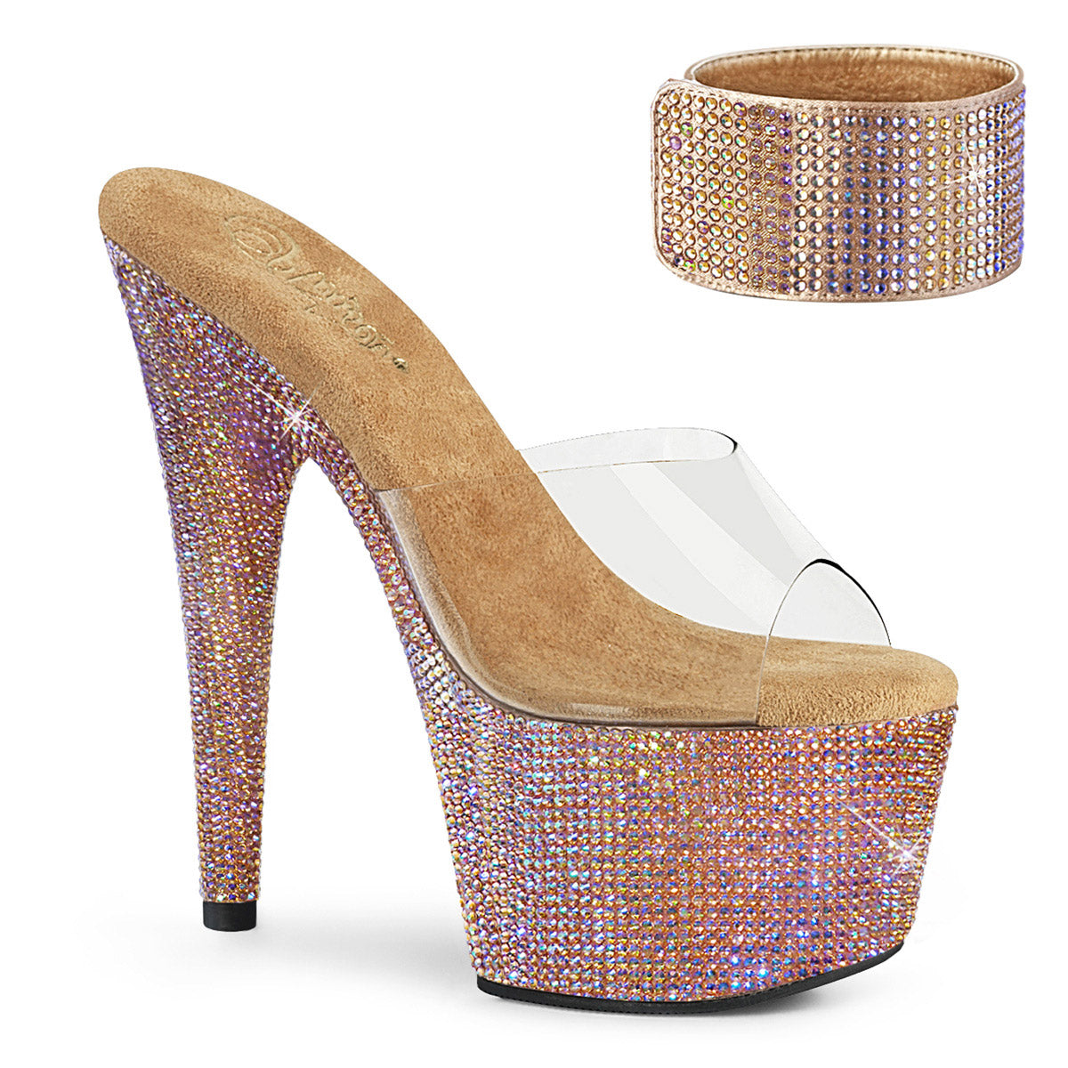7"  Heel, 2" PF Sandal w/RS Pleaser Pleaser BEJEWELED/712RS