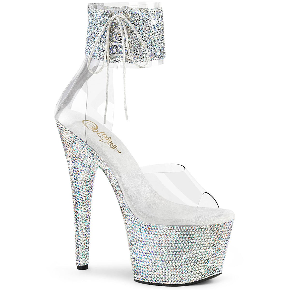 7" Heel, 2 3/4" Pf Ankle Cuff Sandal W/Rs, Back Zip Pleaser  BEJ724RS-02/C-RS/SRS Main image