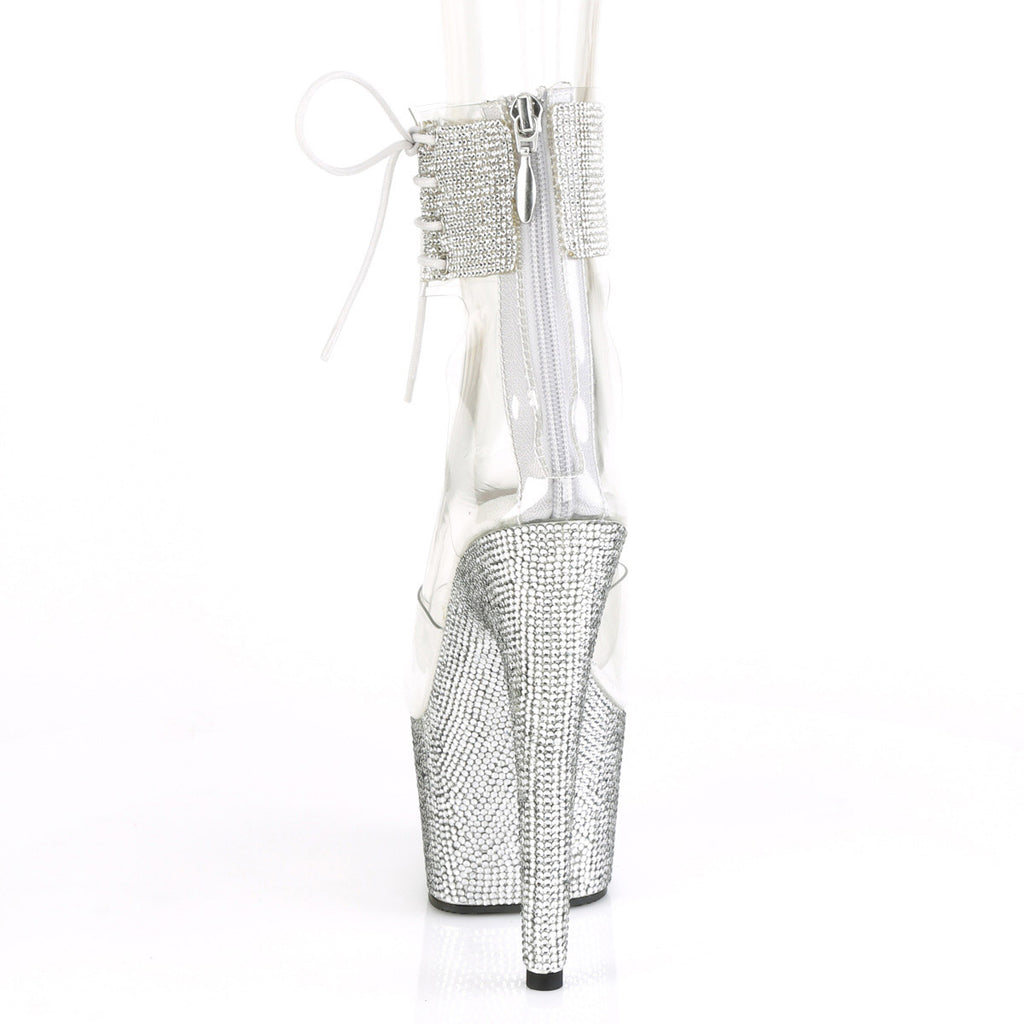7" Heel, 2" PF Ankle Cuff Sandal w/RS, Back Zip Pleaser Pleaser BEJEWELED/724RS