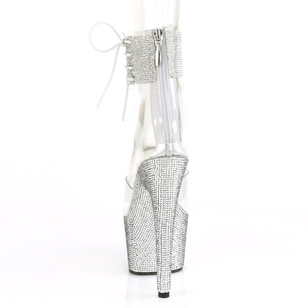 7" Heel, 2" PF Ankle Cuff Sandal w/RS, Back Zip Pleaser Pleaser BEJEWELED/724RS