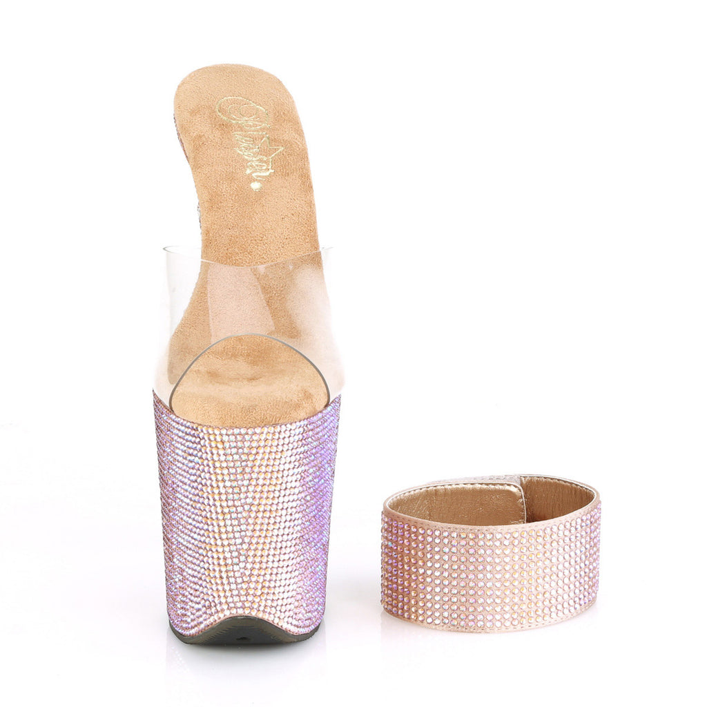 8" Heel, 4" PF Sandal w/RS Pleaser Pleaser BEJEWELED/812RS