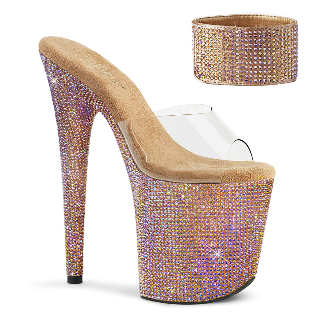 8" Heel, 4" PF Sandal w/RS Pleaser Pleaser BEJEWELED/812RS