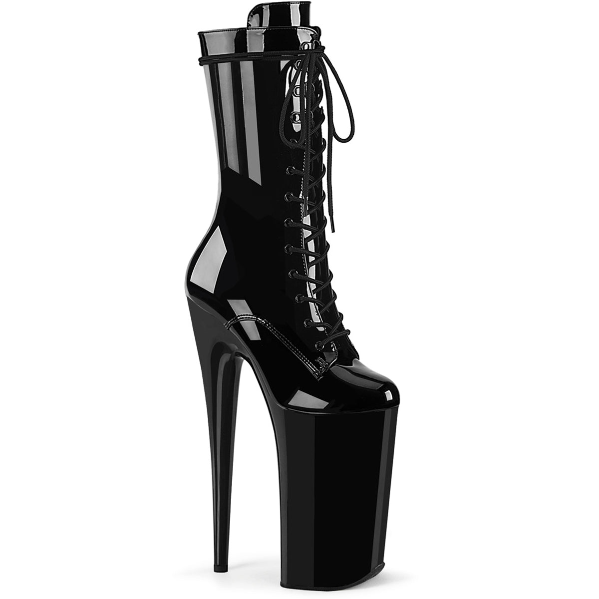 10" Heel, 6 1/4" Pf Lace-Up Front Mid Calf Boot, Side Zip Pleaser  BEYOND/1050