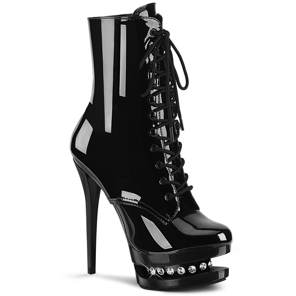 6" Heel, 1 1/2" Pf Lace-up Front Ankle Boot, Side Zip Pleaser Pleaser BL/R1020/B/M