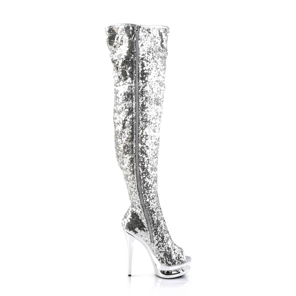 Hot Glitter Thigh High Rhinestone Platform Stiletto Boots Shoes Pleaser  BLONDIE/R/3011