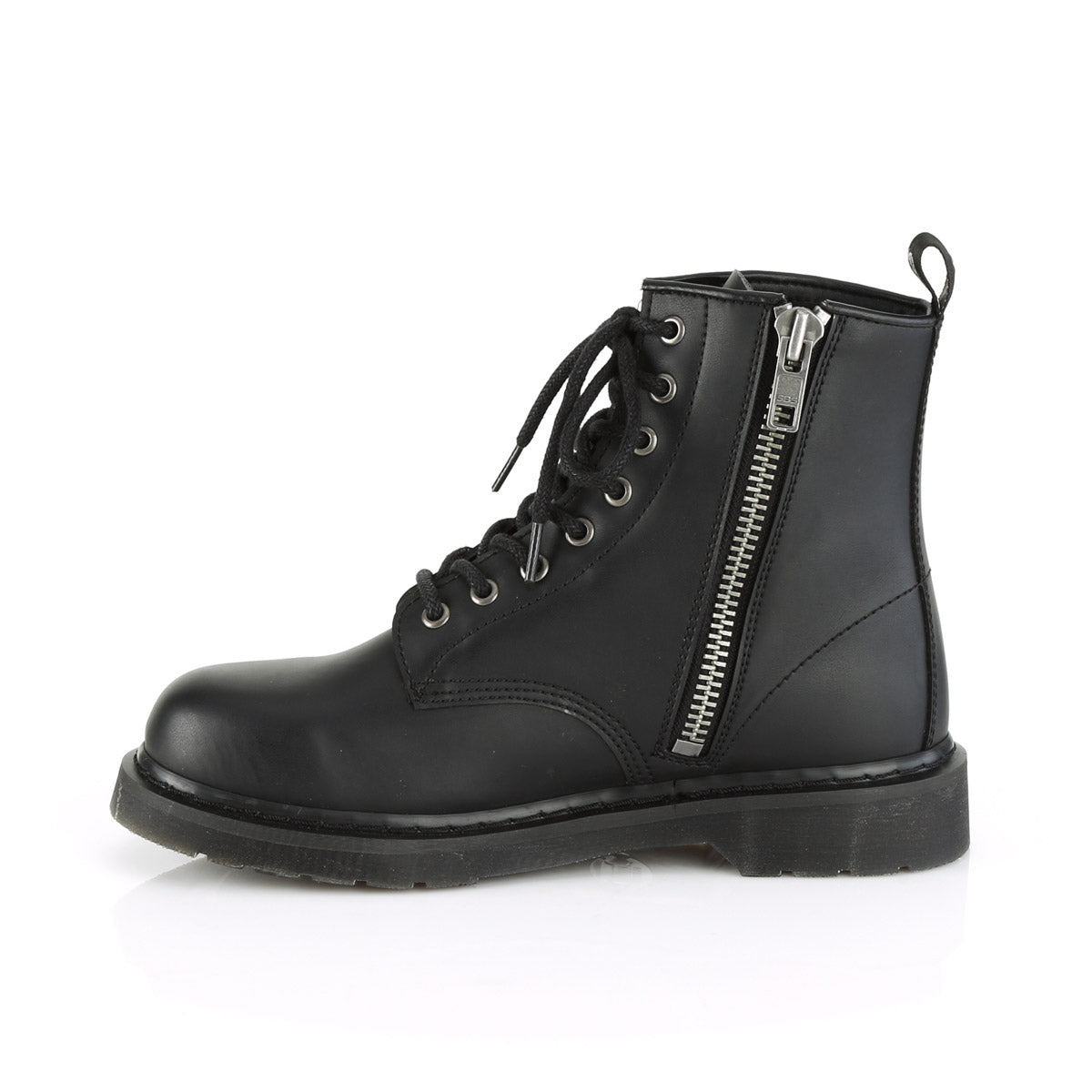 Demonia 1 1/4" Heel 8-Eyelet Mid Calf Unisex Vegan Boot, Side Zip BOLT/100 Secondary image