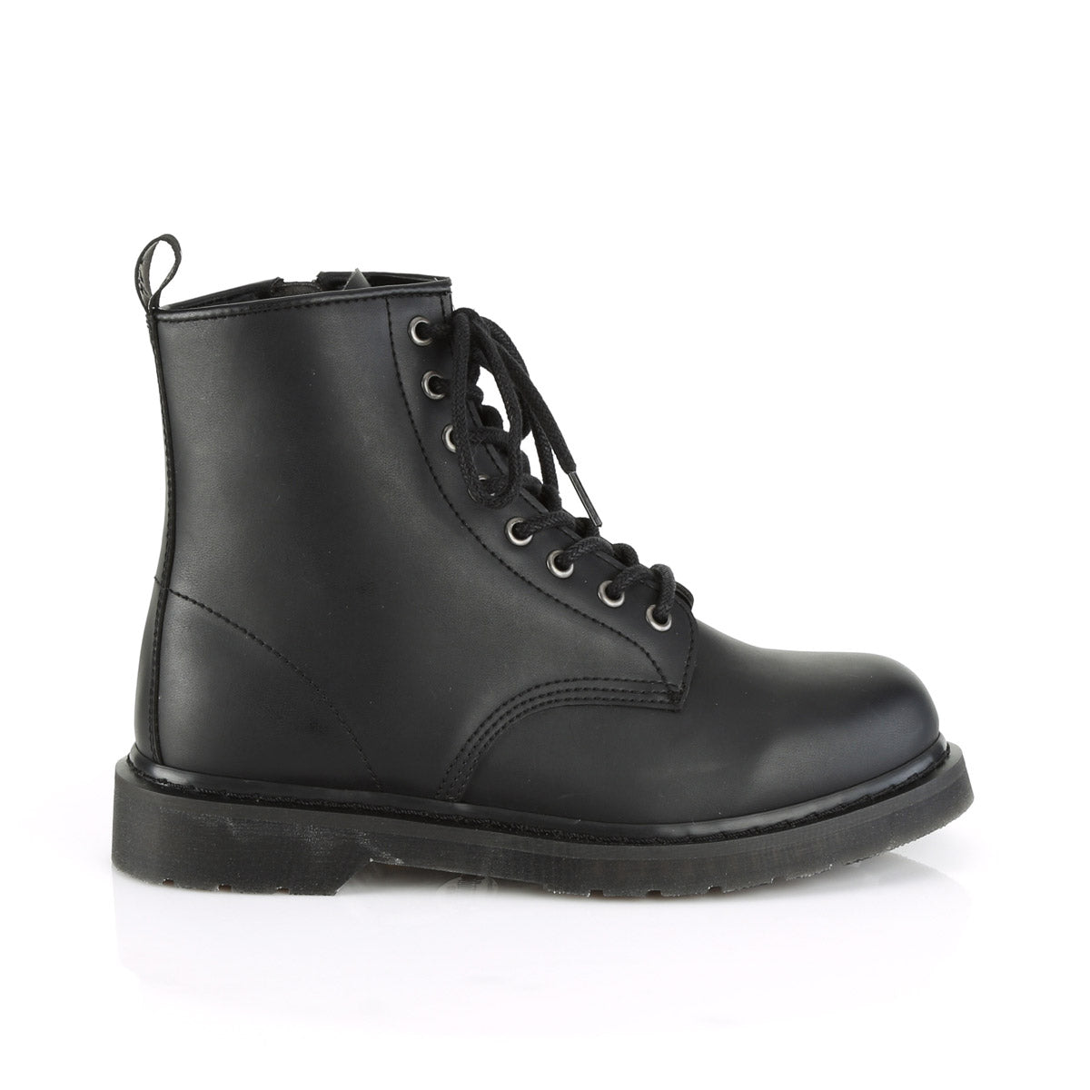 1 1/4" Heel 8-Eyelet Mid Calf Unisex Vegan Boot, Side Zip Pleaser Demonia BOLT/100