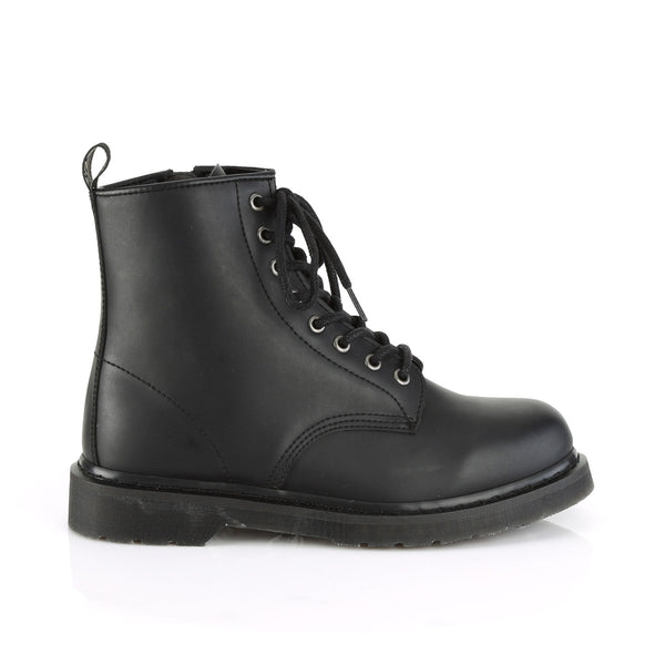 1 1/4" Heel 8-Eyelet Mid Calf Unisex Vegan Boot, Side Zip Pleaser Demonia BOLT/100