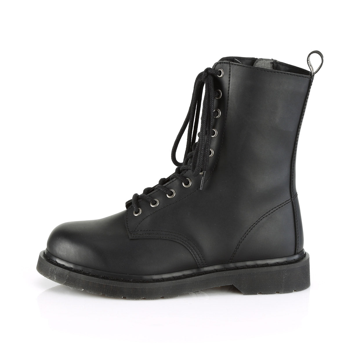 Demonia 1 1/4" Heel 10-Eyelet Mid Calf Unisex Vegan Boot, Side Zip BOLT/200 Secondary image