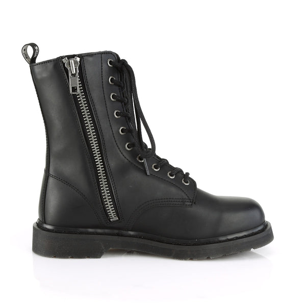 1 1/4" Heel 10-Eyelet Mid Calf Unisex Vegan Boot, Side Zip Pleaser Demonia BOLT/200