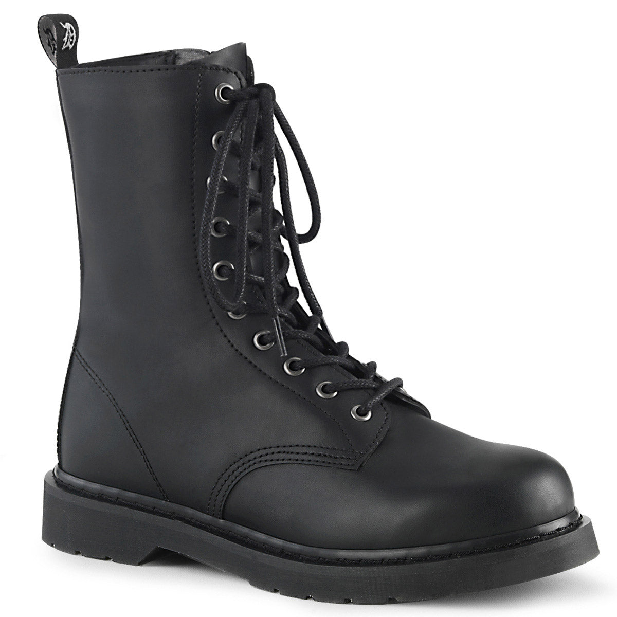 1 1/4" Heel 10-Eyelet Mid Calf Unisex Vegan Boot, Side Zip Pleaser Demonia BOLT/200 Main image