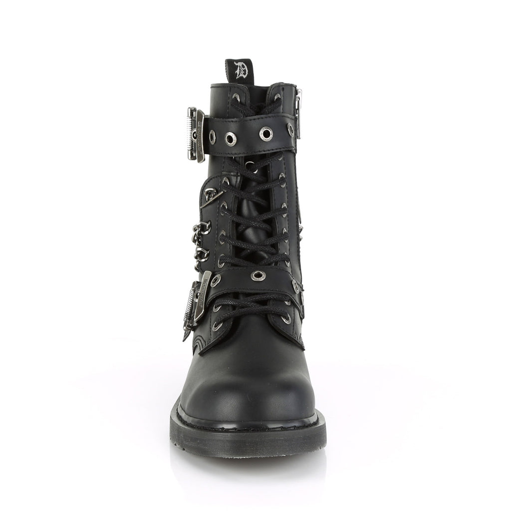1 1/4" Heel 10 Eyelet  Mid-Calf Combat Boot, Side Zip Pleaser Demonia BOLT/250