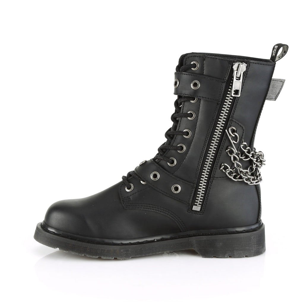 1 1/4" Heel 10 Eyelet  Mid-Calf Combat Boot, Side Zip Pleaser Demonia BOLT/250