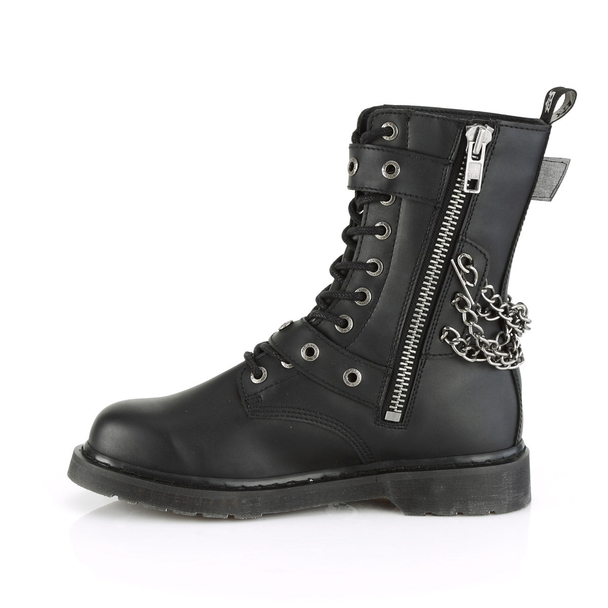 1 1/4" Heel 10 Eyelet  Mid-Calf Combat Boot, Side Zip Pleaser Demonia BOLT/250