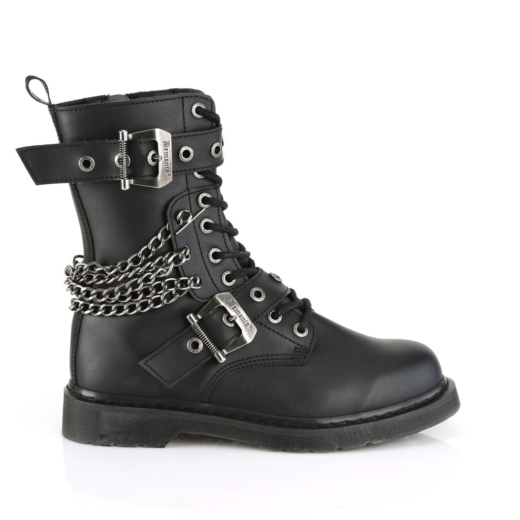 1 1/4" Heel 10 Eyelet  Mid-Calf Combat Boot, Side Zip Pleaser Demonia BOLT/250