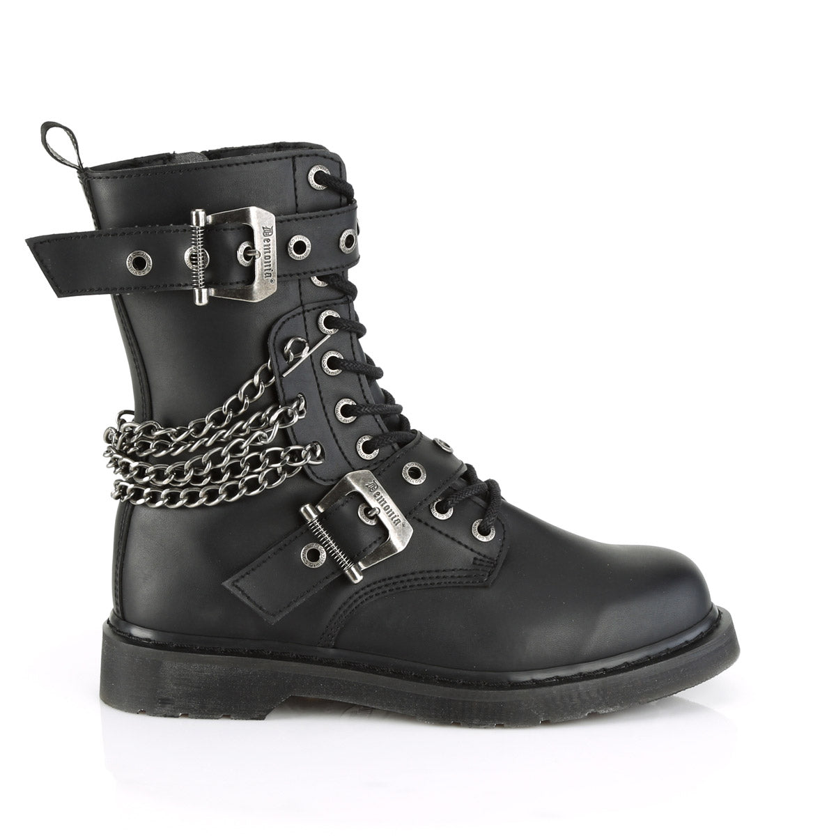 1 1/4" Heel 10 Eyelet  Mid-Calf Combat Boot, Side Zip Pleaser Demonia BOLT/250