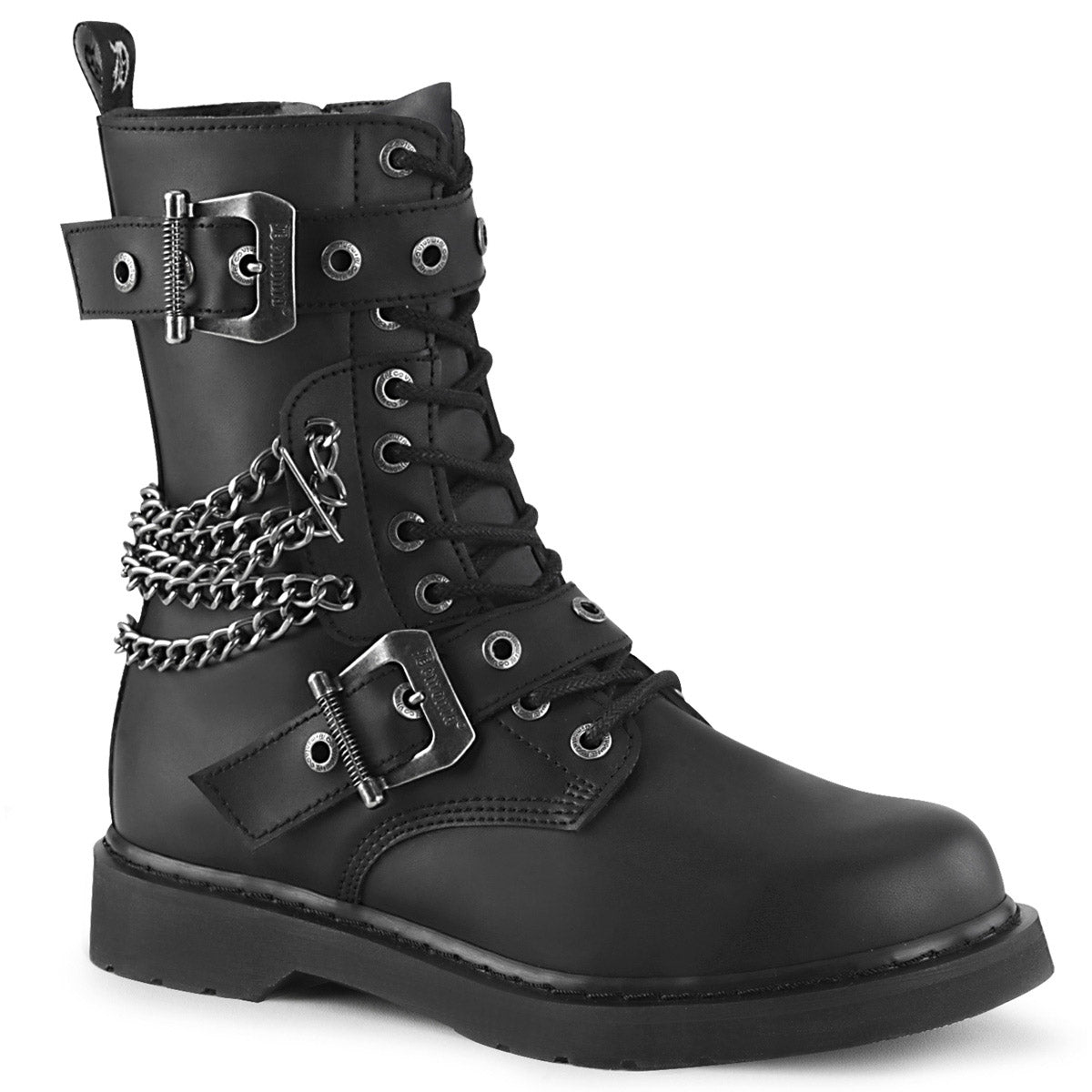 1 1/4" Heel 10 Eyelet  Mid-Calf Combat Boot, Side Zip Pleaser Demonia BOLT/250