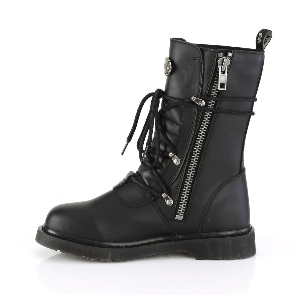 1 1/4" Heel, Mid-Calf Combat Boot, Side Zip Pleaser Demonia BOLT/265