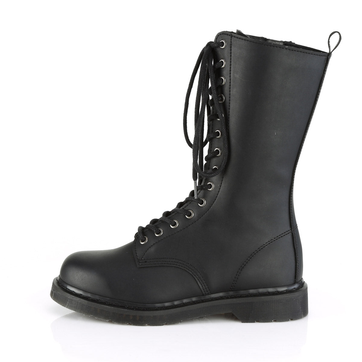 Demonia 1 1/4" Heel 14-Eyelet Mid Calf Unisex Vegan Boot, Side Zip BOLT/300 Secondary image