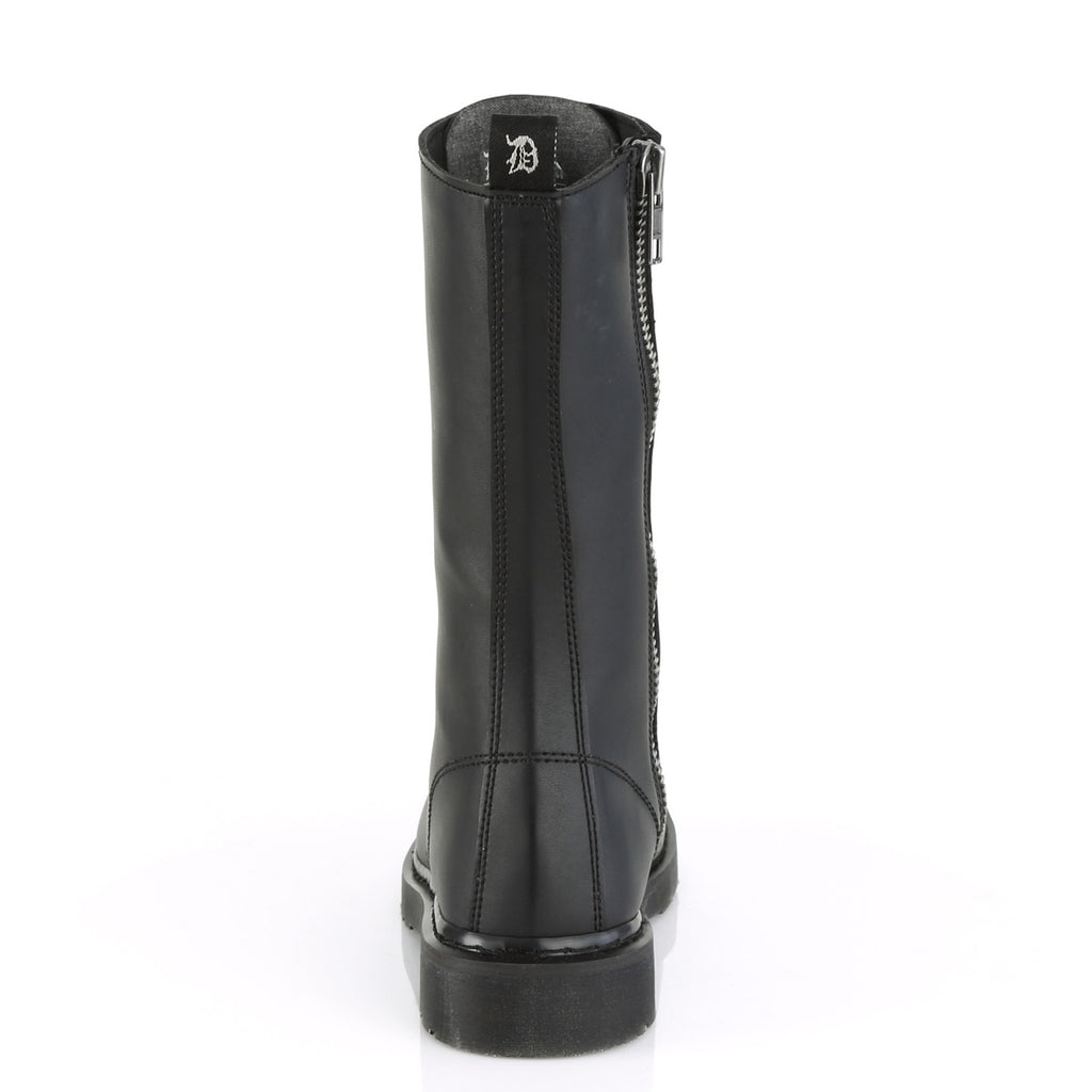 1 1/4" Heel 14-Eyelet Mid Calf Unisex Vegan Boot, Side Zip Pleaser Demonia BOLT/300