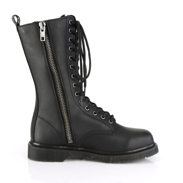 1 1/4" Heel 14-Eyelet Mid Calf Unisex Vegan Boot, Side Zip Pleaser Demonia BOLT/300