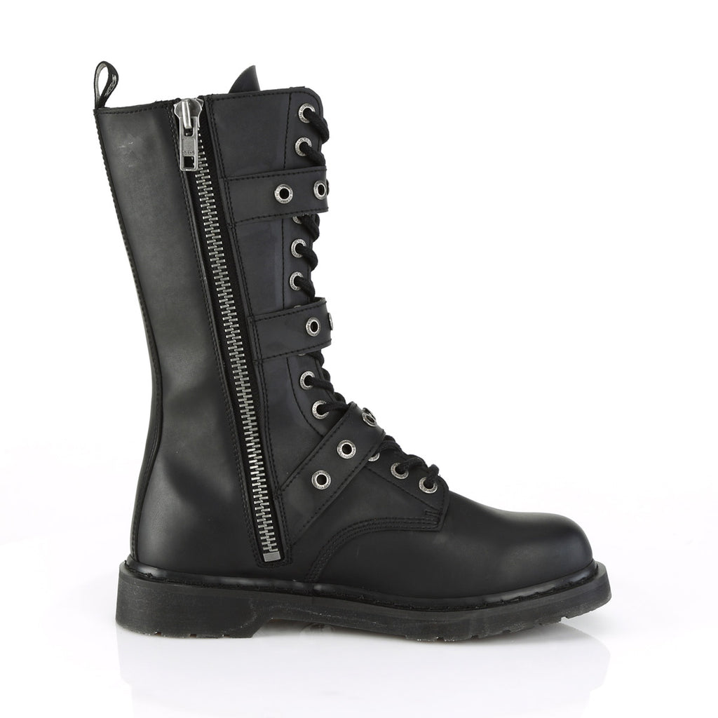 1 1/4" Heel 14 Eyelet Mid-Calf Combat Boot, Side Zip Pleaser Demonia BOLT/330