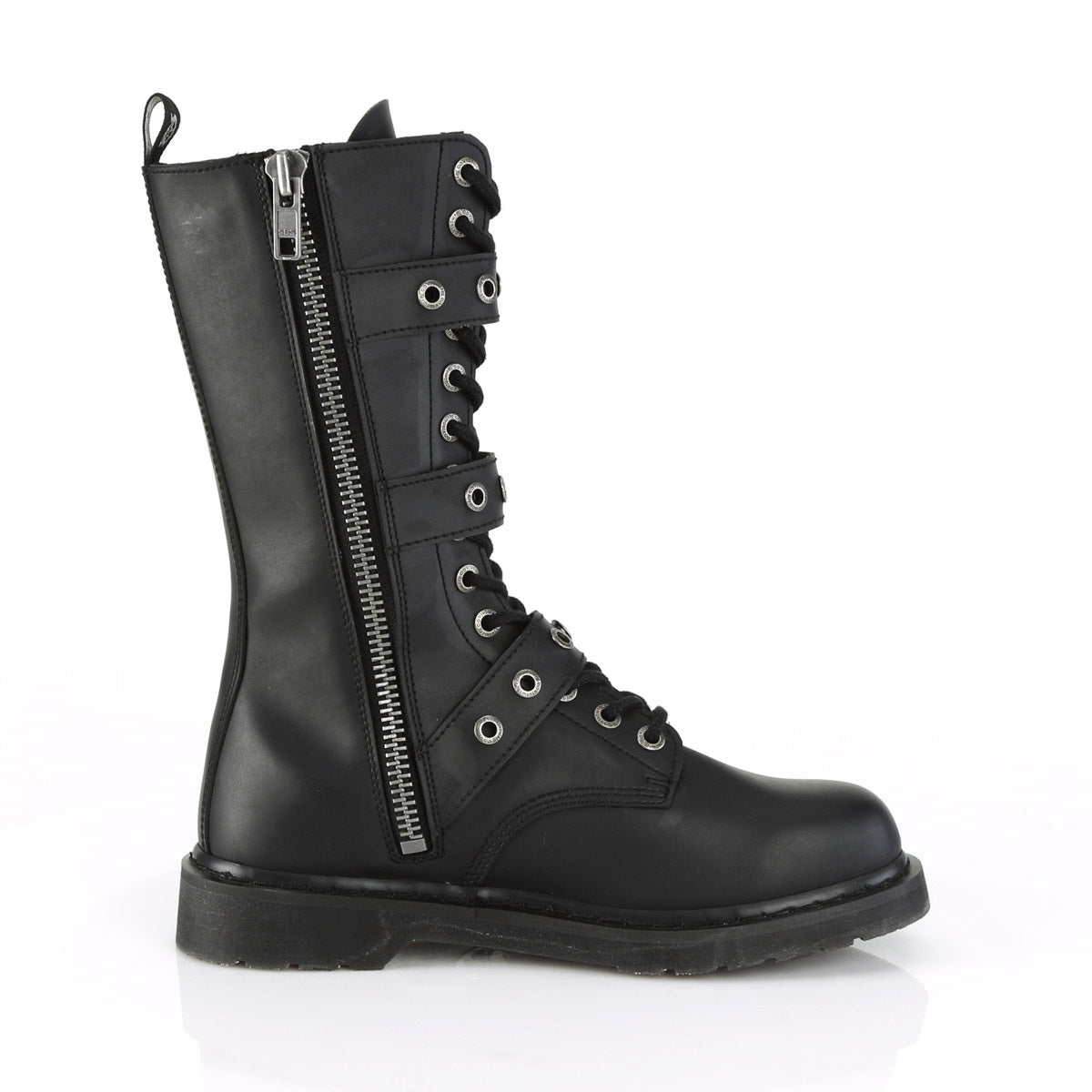 1 1/4" Heel 14 Eyelet Mid-Calf Combat Boot, Side Zip Pleaser Demonia BOLT/330