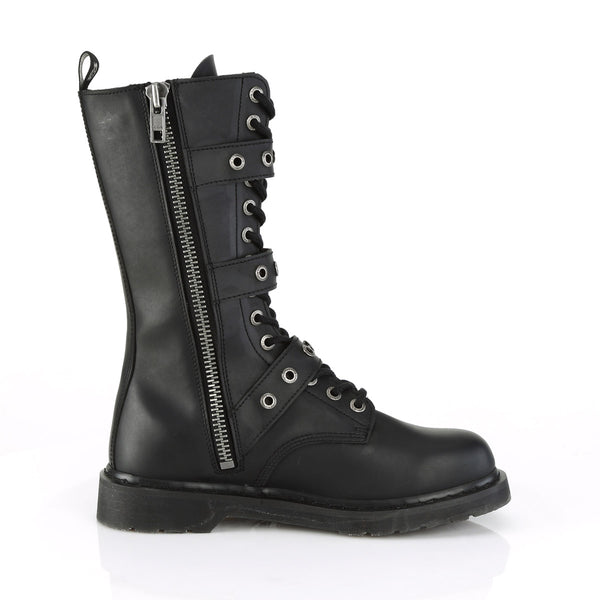 1 1/4" Heel 14 Eyelet Mid-Calf Combat Boot, Side Zip Pleaser Demonia BOLT/330