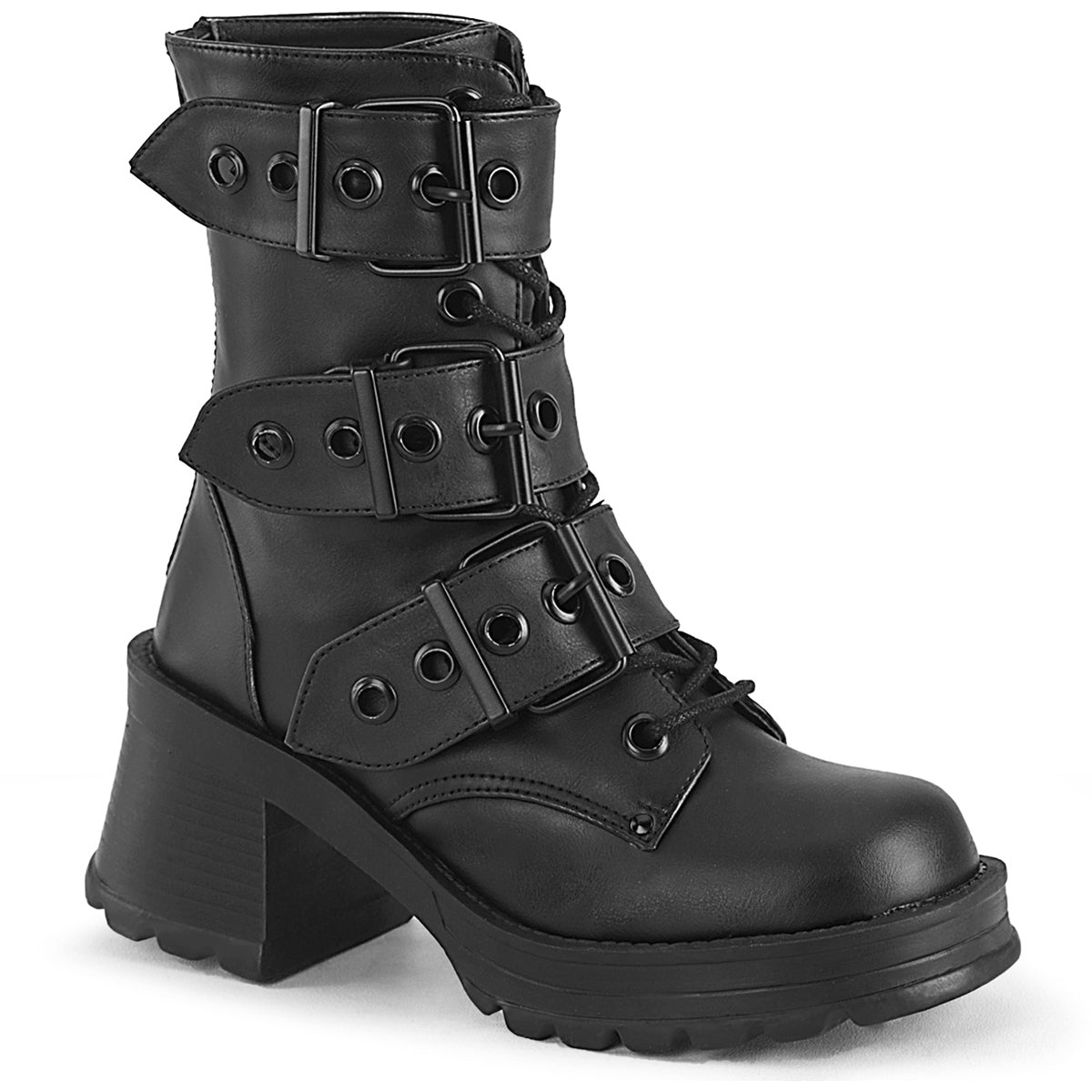 2 3/4" Heel, 1" Platform Lace-Up Ankle Boot, Inside Zip Pleaser Demonia BRATTY118/BVL Main image
