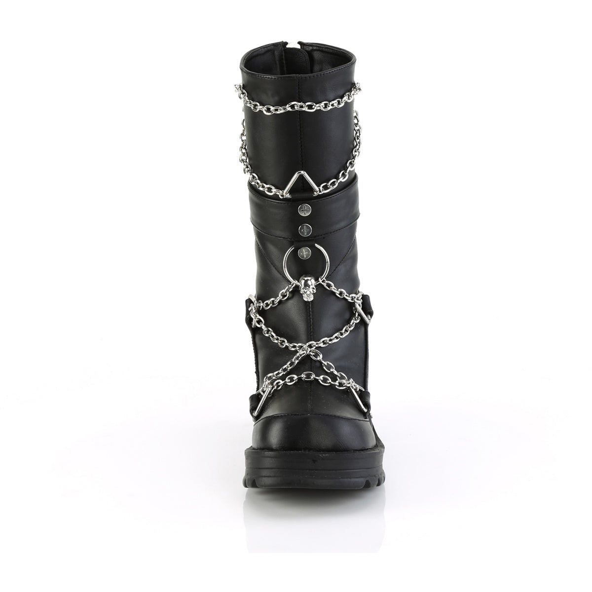 Demonia Bratty-120 Mid-Calf Chunky Heel Platform Boots with Chains and Skull Detail Secondary image