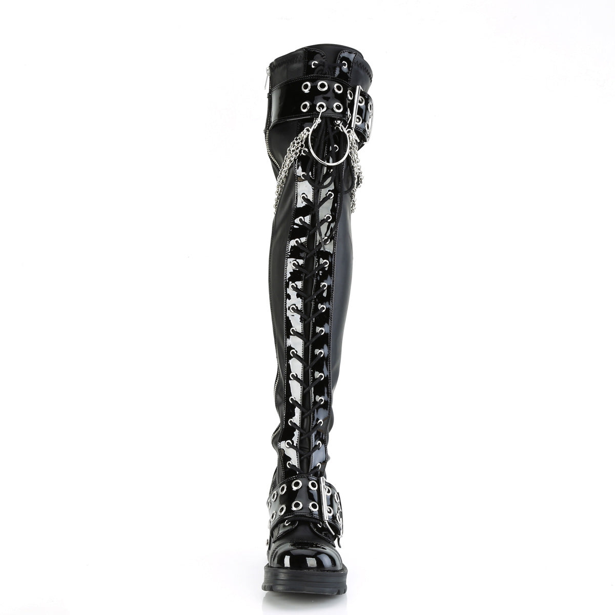 Pleaser Bratty-304 Over-the-Knee Chunky Heel Boots with Buckle and Chain Detail Secondary image
