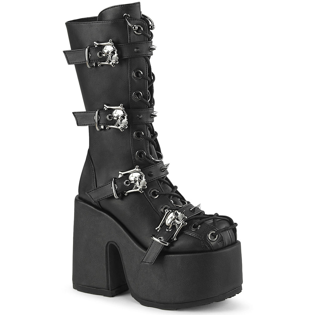 5" Chunky Heel, 3" P/F Lace-Up Mid-Calf Boot, Back Zip Pleaser Demonia CAMEL/115