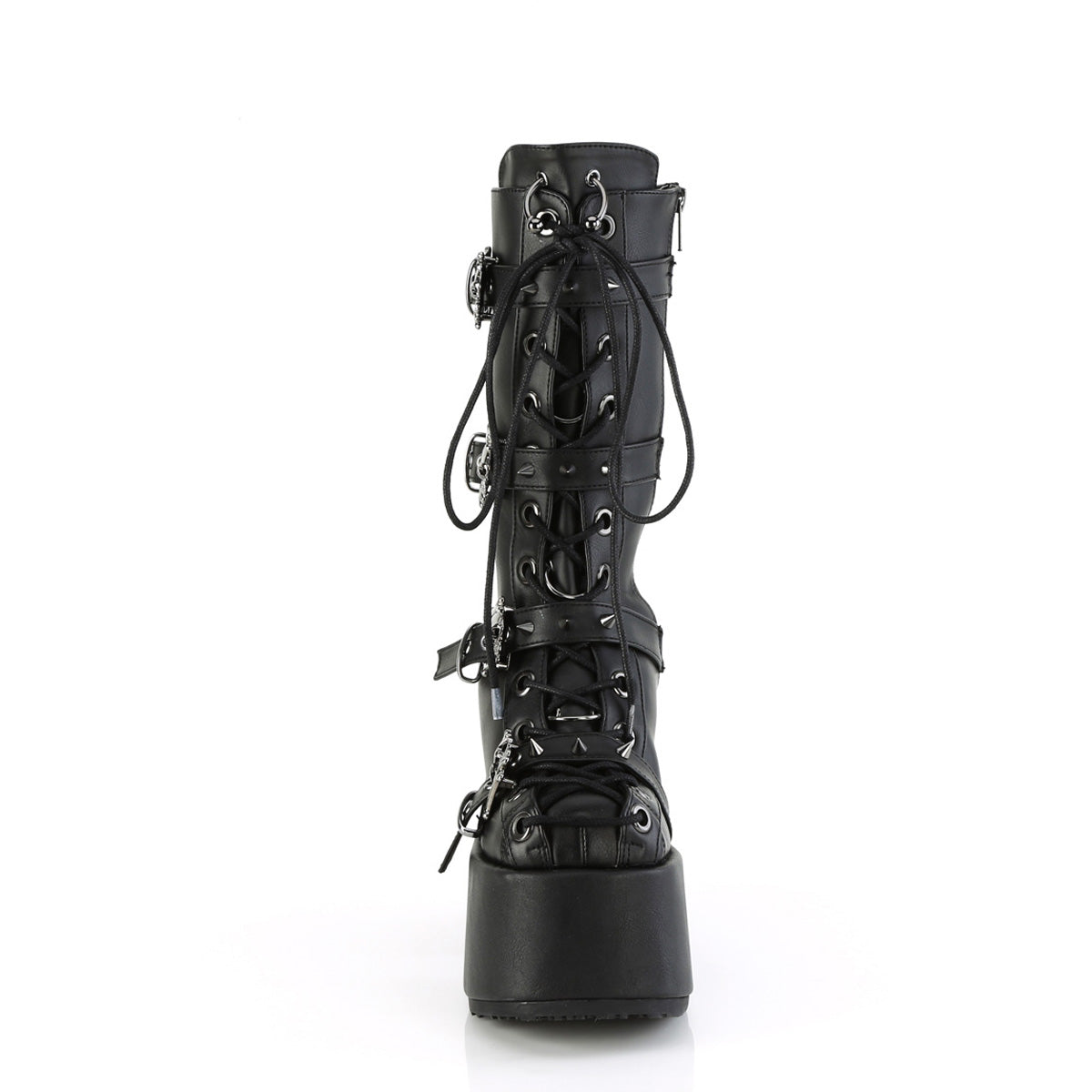 5" Chunky Heel, 3" P/F Lace-Up Mid-Calf Boot, Back Zip Pleaser Demonia CAMEL/115