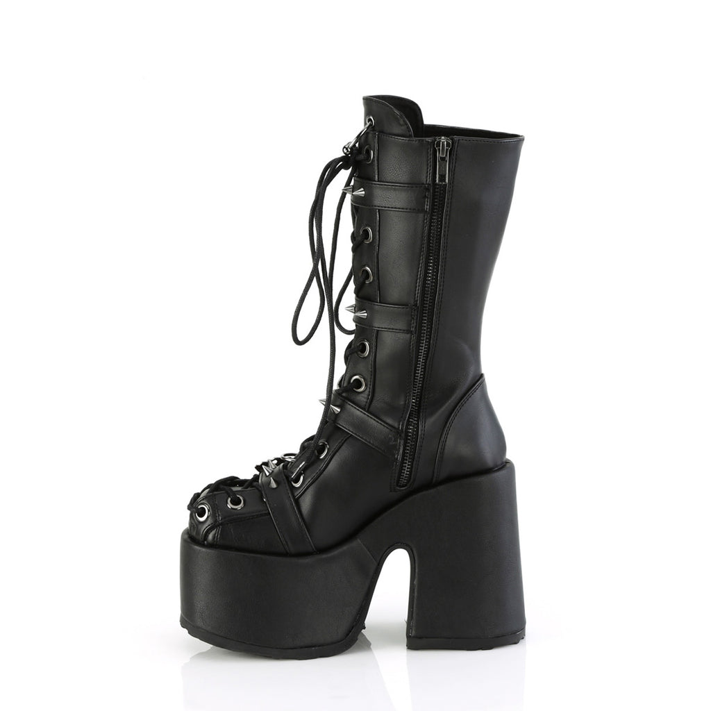 5" Chunky Heel, 3" P/F Lace-Up Mid-Calf Boot, Back Zip Pleaser Demonia CAMEL/115